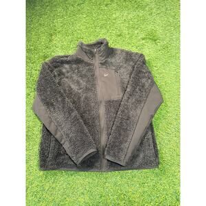 Nike Sherpa Fleece Jacket Womens Large Black Full Zip Teddy Swoosh Chest Pocket